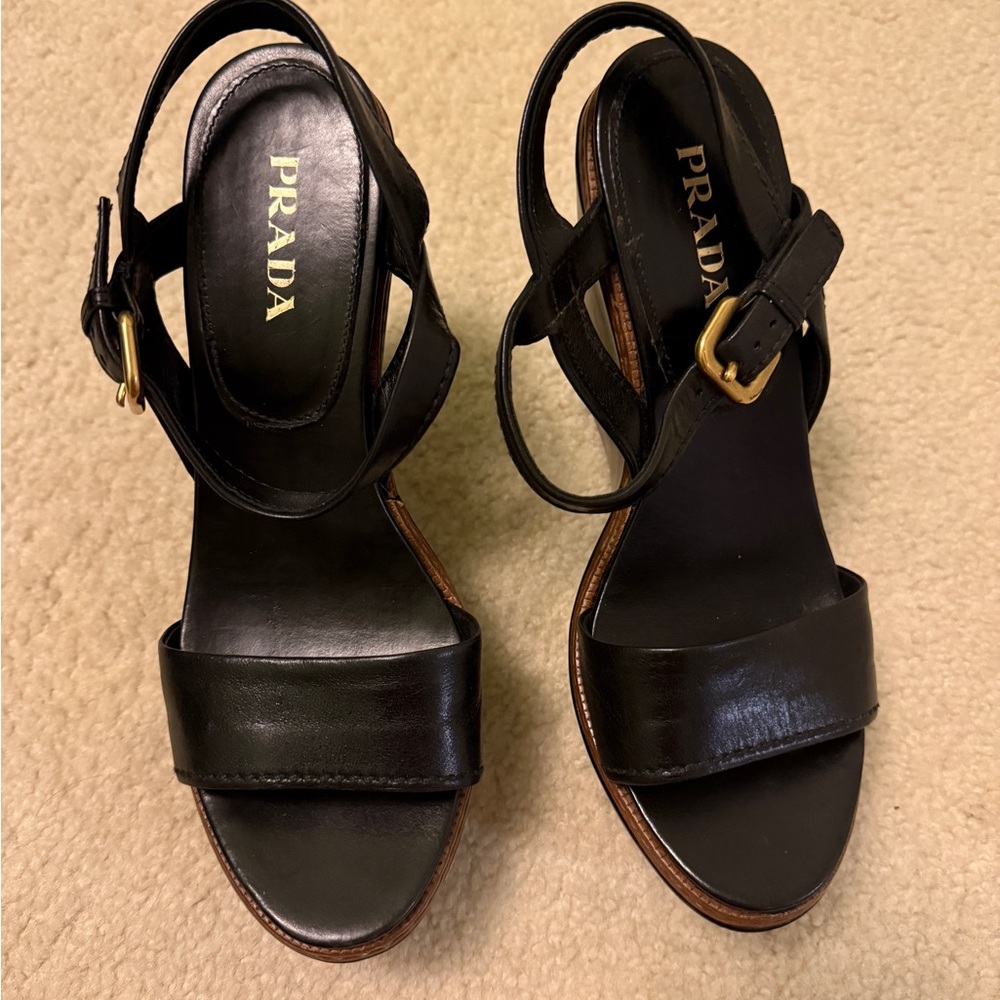 Prada Black and Gold Women's Sandals